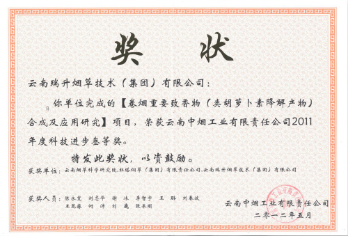 2012年，卷煙重要致香物（類胡蘿卜素降解產(chǎn)物）合成及應用研究.jpg